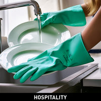 NF153G safety gloves used in hospitality and cleaning operations, providing chemical resistance, superior grip, comfort, and reliable hand protection during sanitation and maintenance tasks.