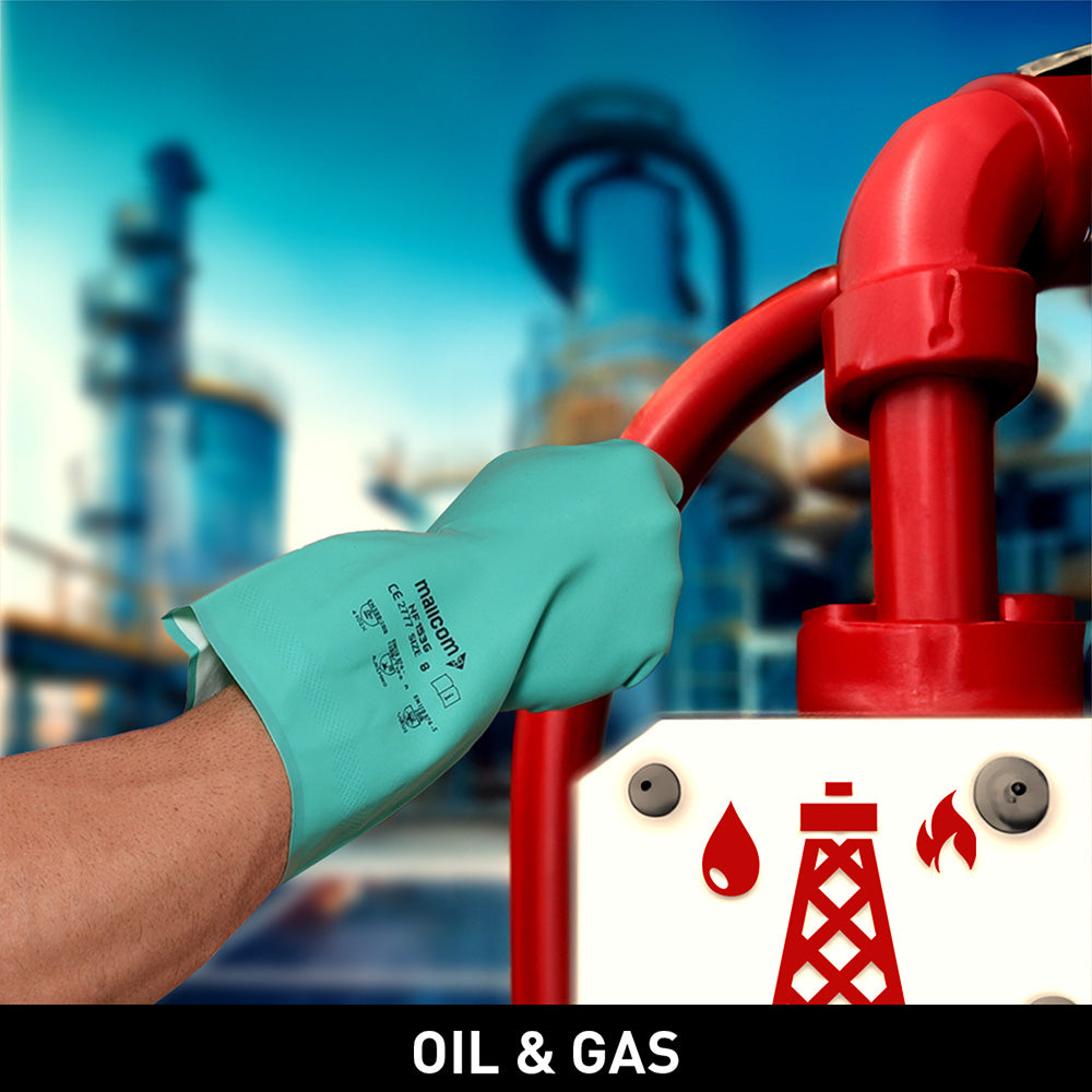 NF153G safety gloves used in oil and gas operations, providing oil resistance, chemical protection, superior grip, and reliable hand safety in demanding industrial environments.