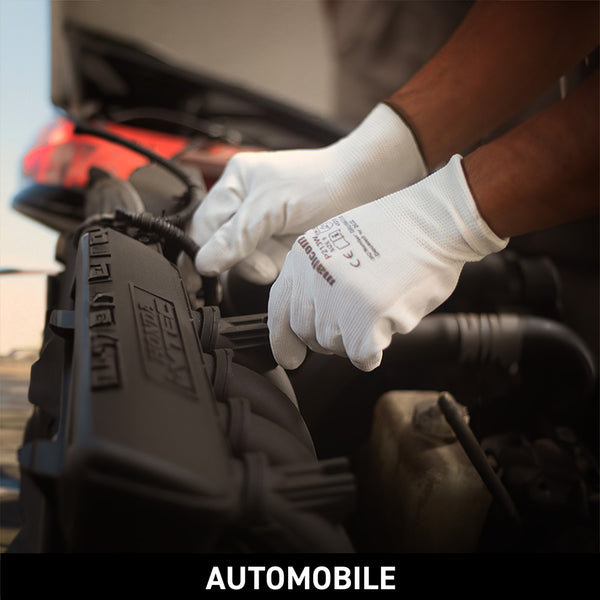 P213W safety gloves used in automobile manufacturing and assembly operations, providing superior grip, flexibility, dexterity, and reliable hand protection.