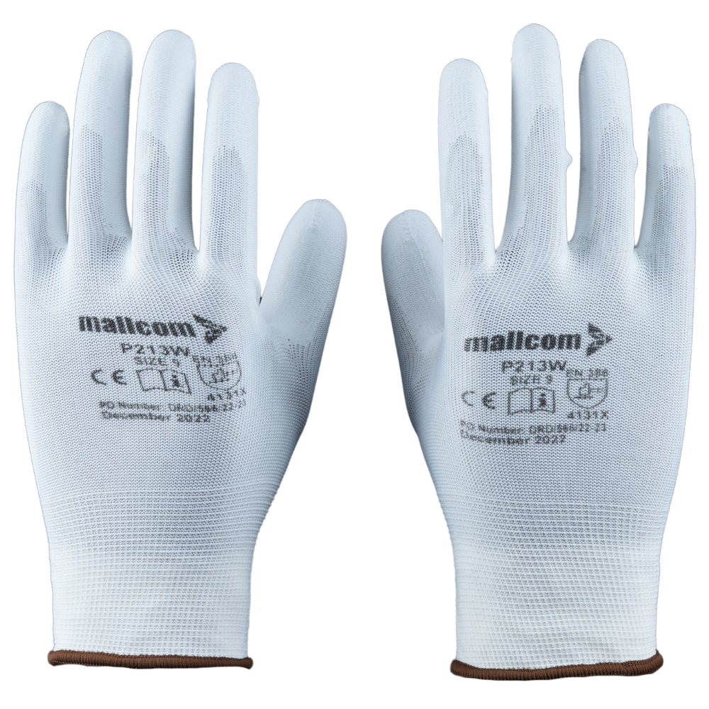 Back view of P213W safety gloves showing lightweight seamless liner and flexible construction.
