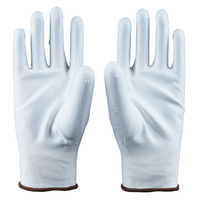 Front view of P213W safety gloves featuring white PU-coated palm and fingertips for enhanced grip.