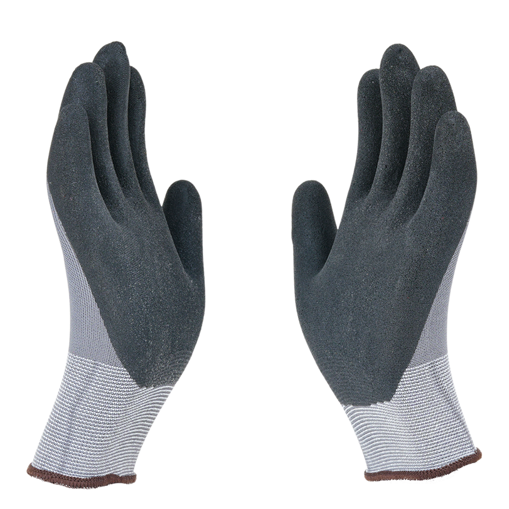 Angled view of P35NBG safety gloves highlighting nitrile coating, flexibility, and secure grip performance.