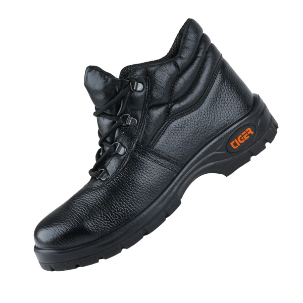 Mallcom Leopard high ankle steel toe safety shoes side view with leather upper and anti-slip PU sole