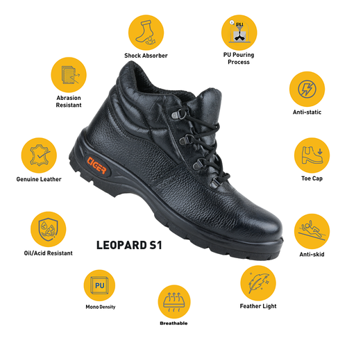 Mallcom Tiger Leopard S1 EN ISO 20345 Certified High Ankle Safety Shoes | Steel Toe PU Sole I Anti-Slip Industrial Work Shoes