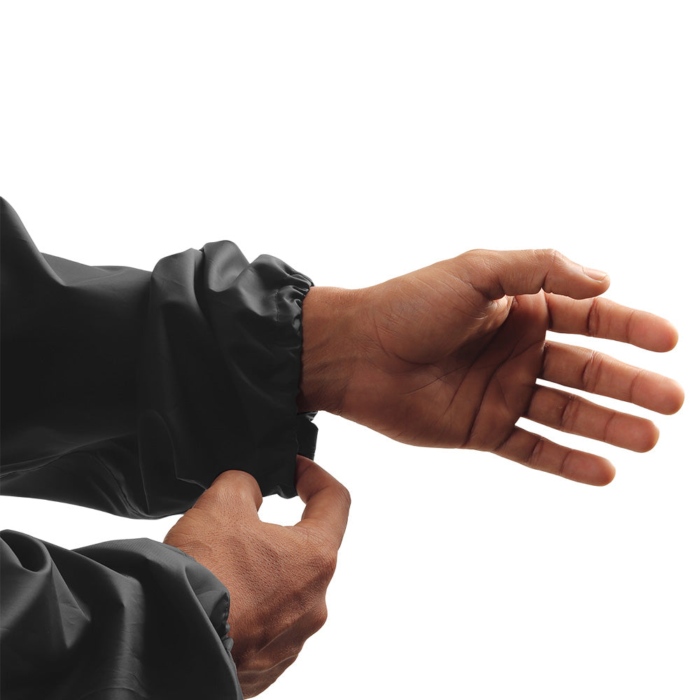 Adjustable wrist cuff on the black NIMBUS rainwear jacket for a secure and comfortable fit.