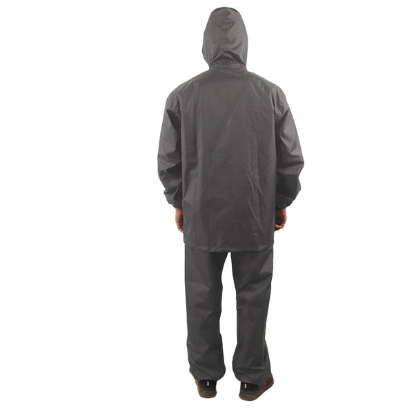 Back view of the hood on the grey NIMBUS rainwear jacket showing protective coverage and design.