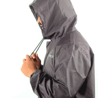 Side view of the adjustable hood on the grey NIMBUS rainwear jacket.
