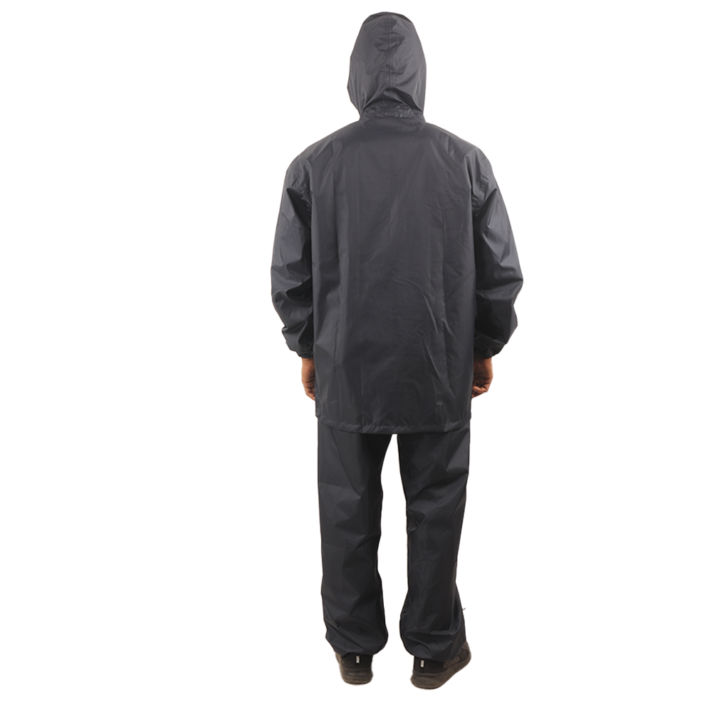  Back view of the hood on the navy blue NIMBUS rainwear jacket showing protective coverage and design.