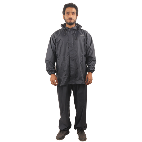 NIMBUS rainwear suit with waterproof jacket and pants, reflective detailing, and adjustable hood.