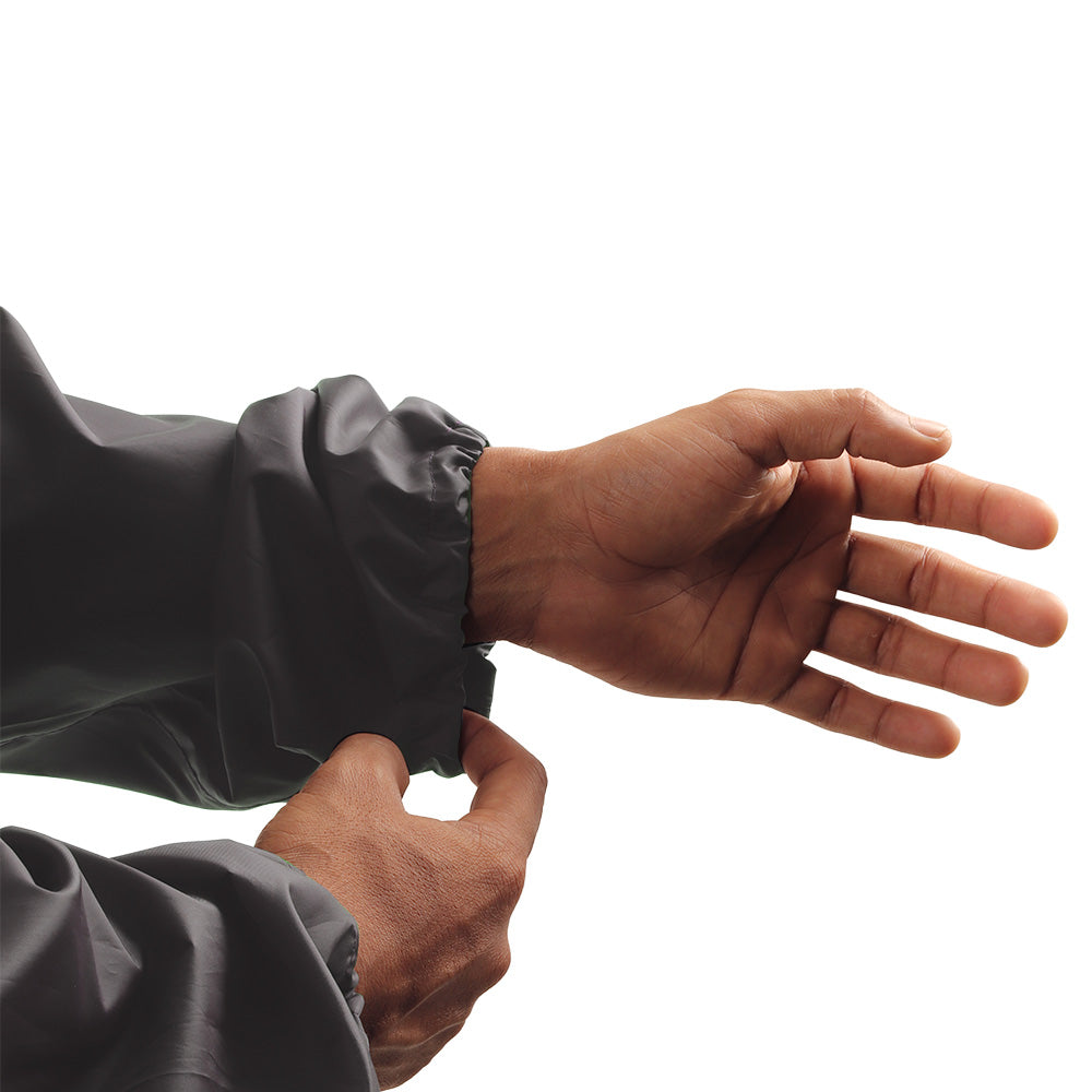Adjustable wrist cuff on the grey NIMBUS rainwear jacket for a secure and comfortable fit.