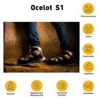 Ocelot safety shoes used in industrial, manufacturing, and workplace environments for protection and comfort.