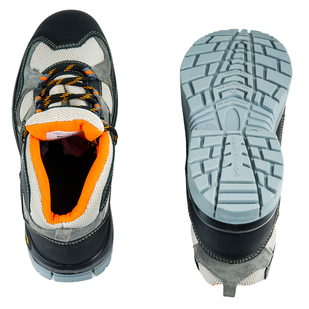 Outsole view of Ocelot safety shoes showing the slip-resistant tread pattern and durable sole design.