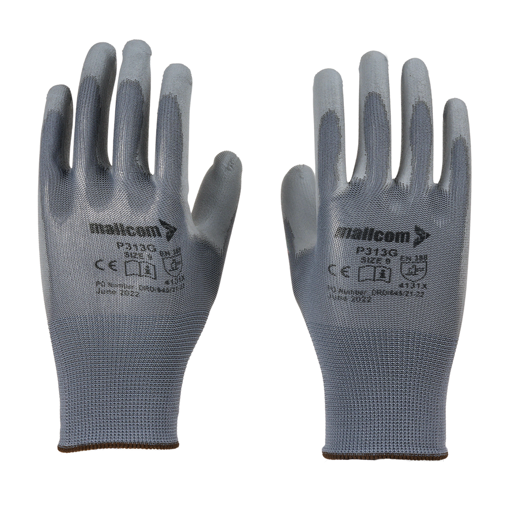 P313G PU Coated Work Gloves I EN Certified I 13 Gauge Seamless I Precision Grip Safety Gloves