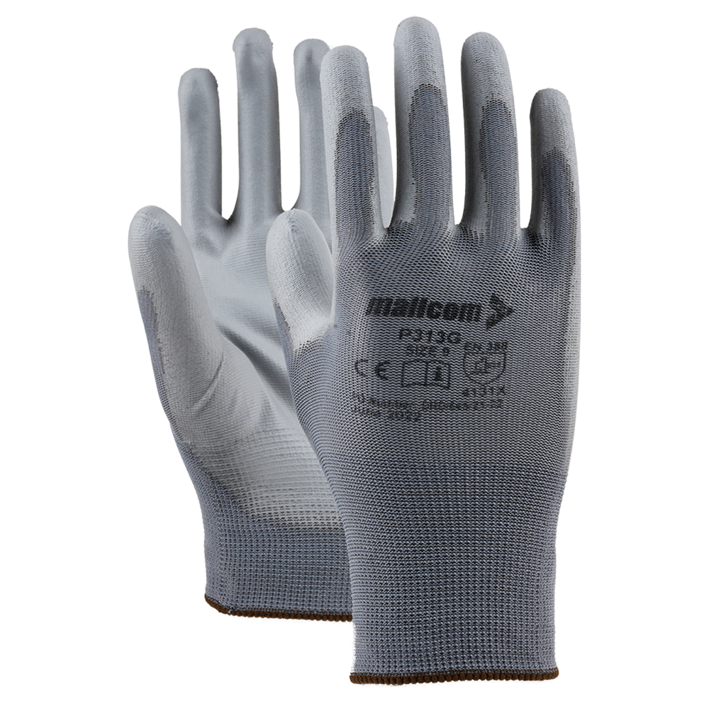 P313G PU Coated Work Gloves I EN Certified I 13 Gauge Seamless I Precision Grip Safety Gloves