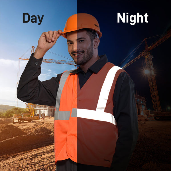 Reflective tape on the PROCLO 31 safety vest enhancing visibility during day and night use.