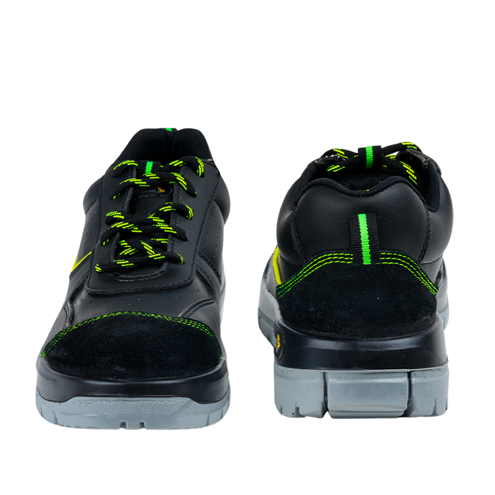 Back view of Rufus K01 safety shoes showing heel support, padded collar, and durable rear construction design.