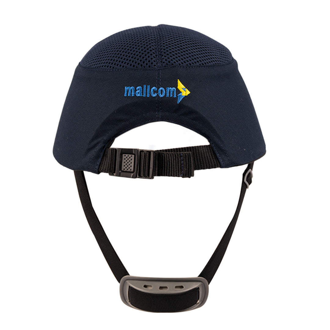 Back view of the Sapphire SP B navy blue bump cap featuring adjustable Velcro fastening.