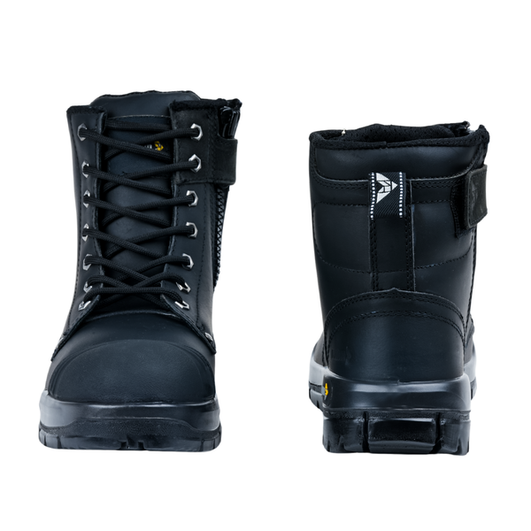 Front and back views of SCAR B high ankle safety shoes with lace-up closure.