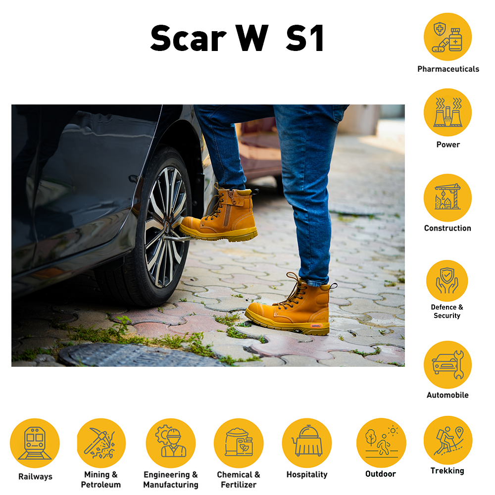 SCAR W high ankle safety boots for construction and manufacturing use.