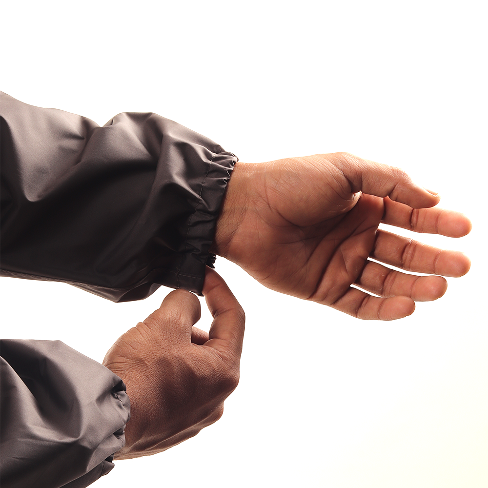Adjustable wrist cuff on the grey STRATUS rainwear jacket for a secure and comfortable fit.