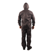 Back view of the hood on the grey STRATUS rainwear jacket showing protective coverage and design.