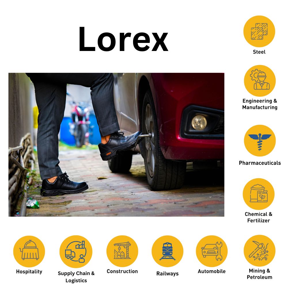 Tiger Lorex S1 safety shoes with highlighted safety, comfort, and performance features.