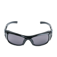 A pair of black Mallcom Vega safety goggles with a polycarbonate frame and detachable lens options.